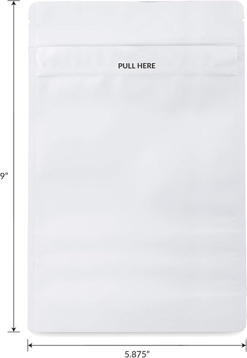Mylar Bags Child Resistant Grip N Pull, 1 Ounce All White - 100 Count, Resealable Smell Proof Bags for Food Storage