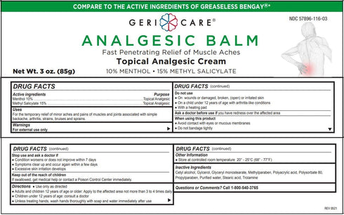GeriCare Topical Analgesic Cream - 10% Menthol and 15% Methyl Salicylate, 3 Ounce