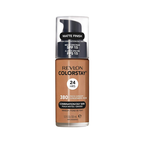 Revlon Liquid Foundation - ColorStay Face Makeup for Combination & Oily Skin, SPF 15, 380 Rich Ginger