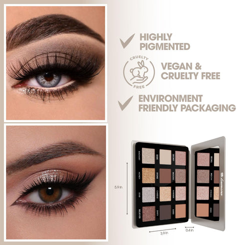 Lamora Nude Neutral Eyeshadow Palette, 12 Natural Highly Pigmented Shades, Travel Size Makeup Palette with Mirror