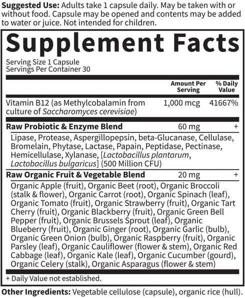Garden of Life B12 - Vitamin Code Raw - 30 Capsules, 1,000mcg Whole Food Methylcobalamin, Vegan B12 Vitamin