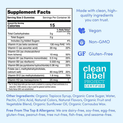 FIRST DAY Kids Daily Multivitamin Gummies – Vitamin A, D3, B6, B12, C, K2 & More for Growth, Brain Function, Immunity –