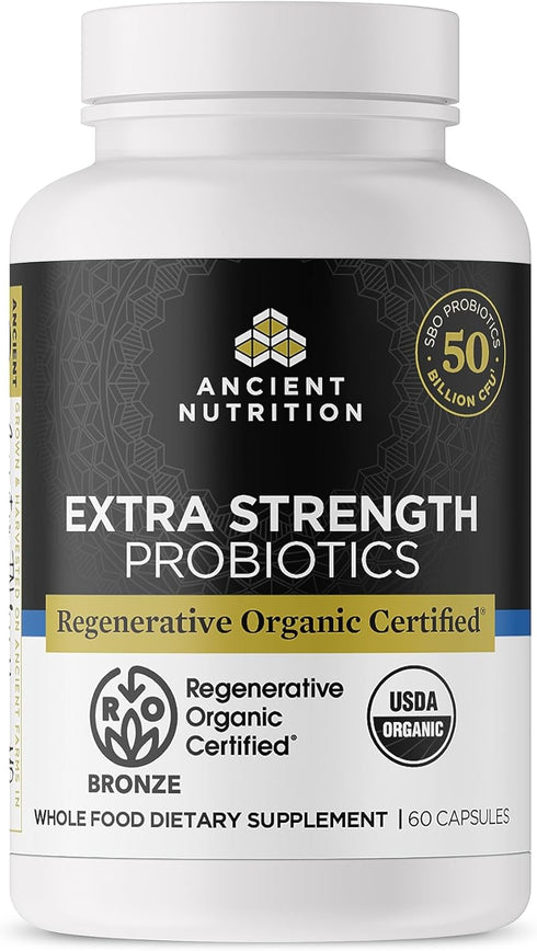 Ancient Nutrition Regenerative Organic Certified Probiotics, Extra Strength for Healthy Digestion and Immune Support,