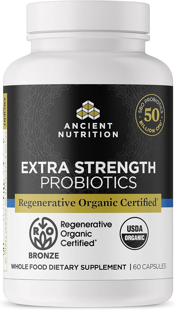 Ancient Nutrition Regenerative Organic Certified Probiotics, Extra Strength for Healthy Digestion and Immune Support,