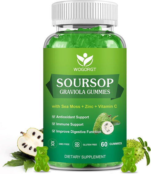Soursop Graviola Gummies 60 Gummies - 1800mg Soursop Leaves Extract with 200mg Sea Moss for Antioxidant & Immune