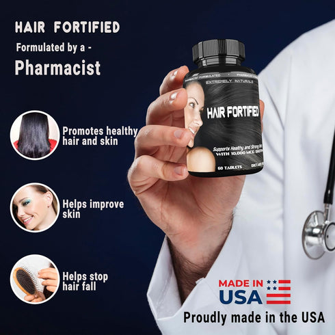 HAIR FORTIFIED Hair Growth Product - Biotin 10000 Mcg | Keratin & Silica Supplement for Fuller, Thicker Hair (60