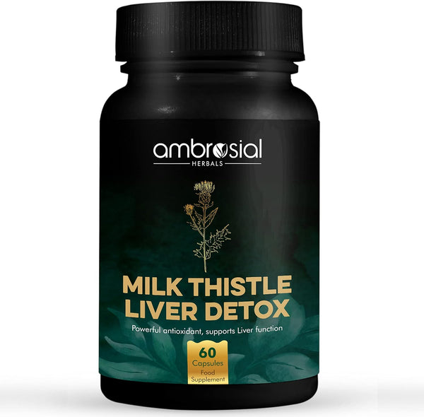 AMBROSIAL Milk Thistle Liver Detox, Dandelion Root & Other Natural Herbs, High Strength Herbal Antioxidant, 60 Capsules