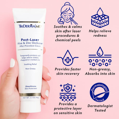 TriDerma Post Laser Aloe & Zinc Occlusive Cream, 3.3 oz for Use After Chemical Peels, Micro-Needling or Laser Treatments