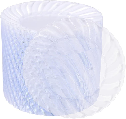 U-QE 100 Pieces Clear Plastic Plates, 6 Inch Disposable Dessert Plates, Washable & Reusable for Parties