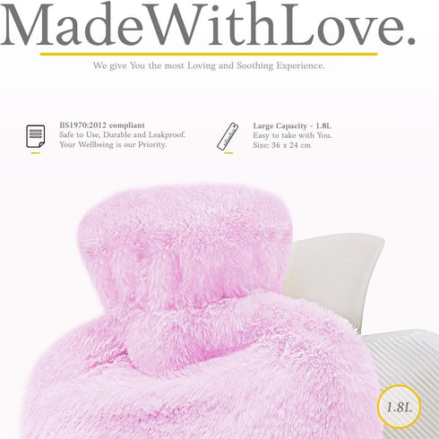 Hot Water Bottle with Soft Cover - 1.8L Large Classic Hot Water Bag for Pain Relief, Menstrual Cramps, Hot Therapy
