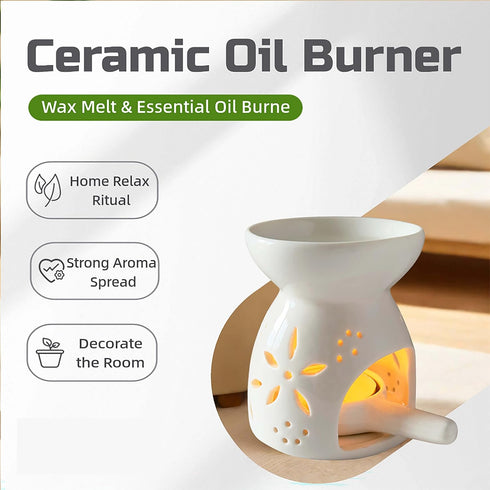 JHZABPO Set, White Oil Burner Tea Light Wax Melt Warmer with Tea Wax Tray, Essential Oil Diffuser, Oil Burner