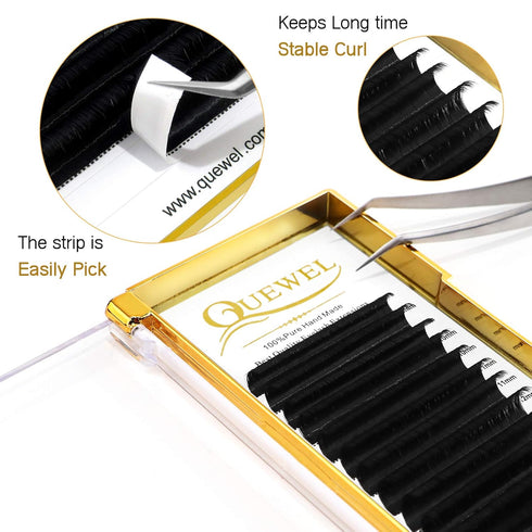 QUEWEL Volume Eyelash Extensions - 0.03-0.12mm, C/CC/D/DD Curl, Easy Fan Volume Lashes 2D-20D (0.10C Mix 8-15mm)