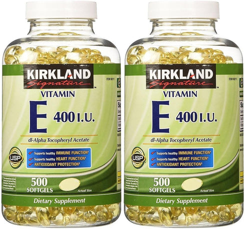 KIRKLAND Signature Vitamin E 400 IU, 500 Softgels (Pack of 2) (Total of