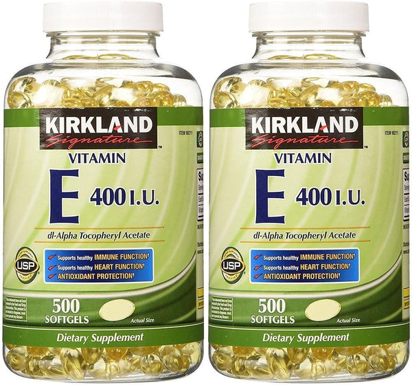 KIRKLAND Signature Vitamin E 400 IU, 500 Softgels (Pack of 2) (Total of