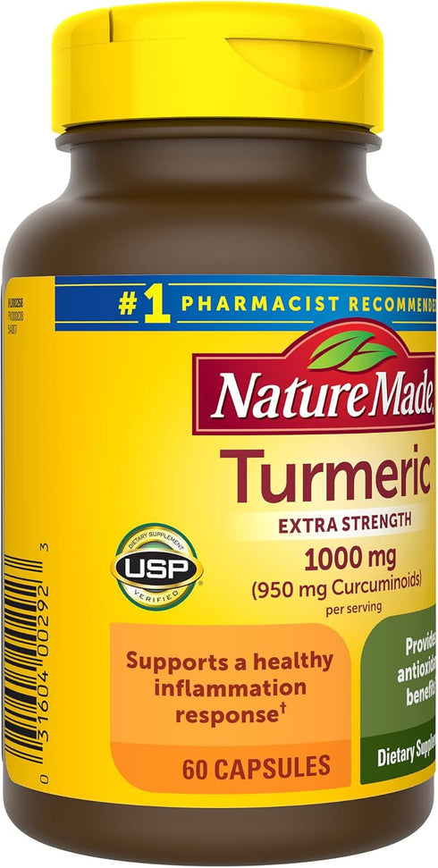 Nature Made Extra Strength Turmeric Curcumin - 1000mg with Black Pepper, 60 Vegetarian Capsules, 30 Day Supply