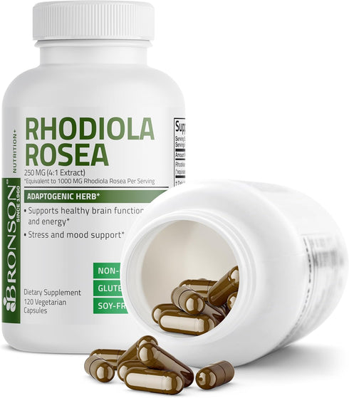 Bronson Rhodiola Rosea Vegetarian Capsules, Adaptogenic Herb for Brain, Stress & Mood Support