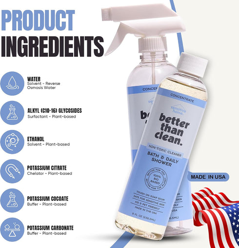 Pack 8oz 16oz Better Than Clean Bath and Shower Cleaner Starter Fragrance Free, Plant-Based, Non-Toxic, Bathroom