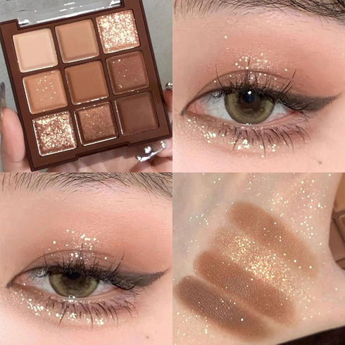 Erinde 9 Colors Eyeshadow Palette, Highly Pigmented Matte Shimmer Glitter Eye Shadow Makeup, Waterproof