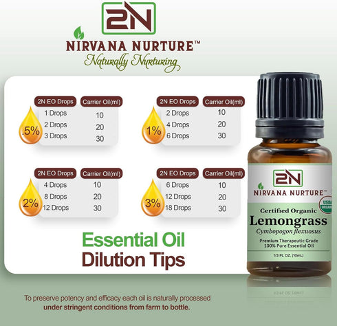 Lemongrass Essential Oil, USDA Certified Organic 100% Pure Therapeutic Grade for Aromatherapy and Skin Care