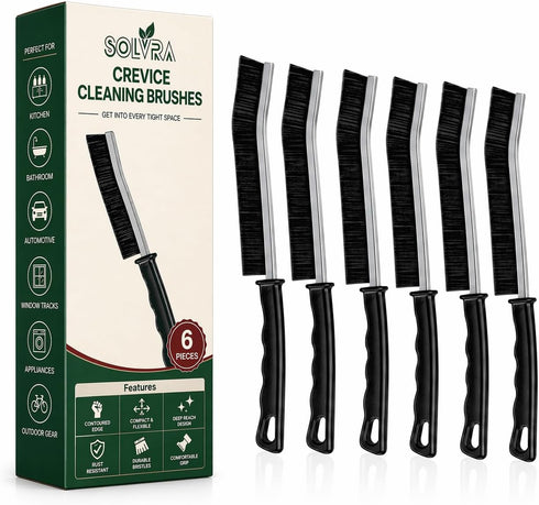 Solvra Crevice Cleaning Brush Set 6Pcs Hard Bristle Cleaning Tools for Grout, Tile