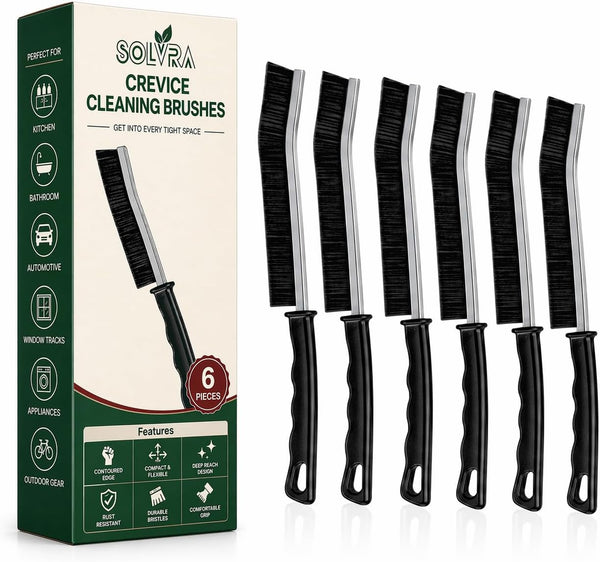 Solvra Crevice Cleaning Brush Set 6Pcs Hard Bristle Cleaning Tools for Grout, Tile