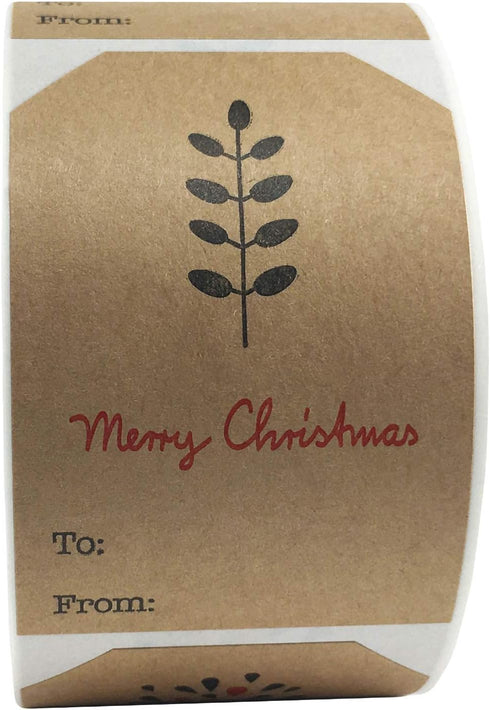 Boho Christmas Gift Tag Adhesive Stickers – 2 x 3 Inch Labels, Roll of 100 with Minimalist Designs, Made in USA