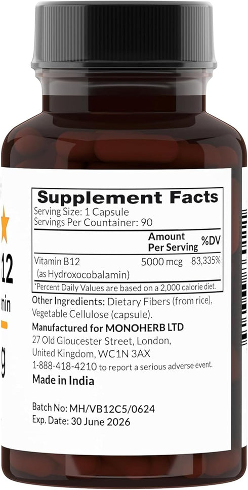 Hydroxo B12 Vitamin 5000mcg - Hydroxocobalamin, Hydroxy B12 Supplement