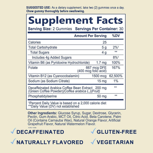 Brain Supplement Gummy for Memory, Focus & Concentration Support Gummies Plus Nootropics, Phosphatidylserine & Vitamins B6 & B12 - Nature's Caffeine Free Nootropic for Brain Health - 60 Gummies