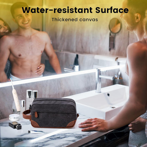 Vorspack Dark Grey Toiletry Bag Hanging Dopp Kit for Men, Water Resistant Canvas Shaving Bag with Large Capacity