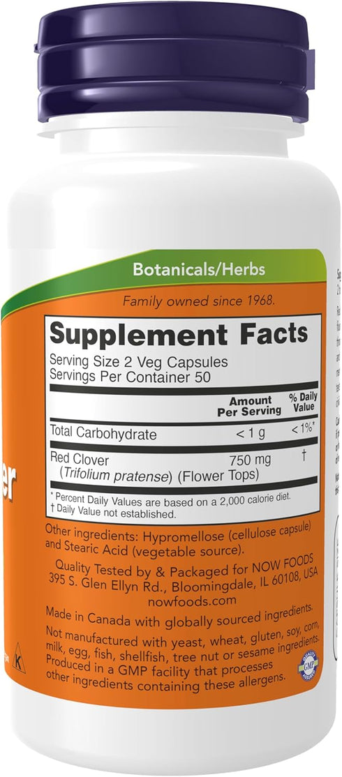 NOW Supplements, Red Clover (Trifolium pratense) 375 mg, Herbal Supplement, 100 Veg Capsules