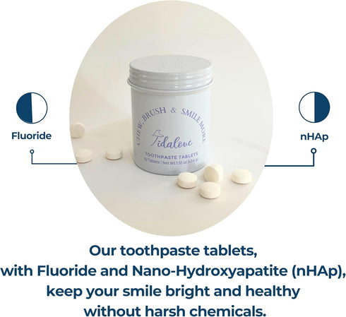 Smile More Toothpaste Tablets with Fluoride & nHAp, Vegan, Enamel Strengthening, Eco-Friendly Tin, 62 Tablets, Cool Mint