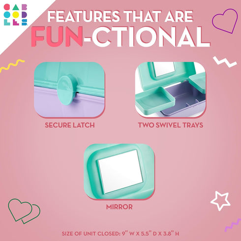 Caboodles Pretty in Petite Makeup Box, Two-Tone Pink on Lavender, Hard Plastic Organizer with Mirror