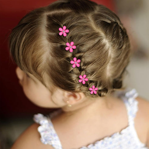 YISSION 20Pcs Mini Hot Pink Flower Hair Clips - Cute Decorative Hair Clips, Wedding Hair Barrettes for Girls Women