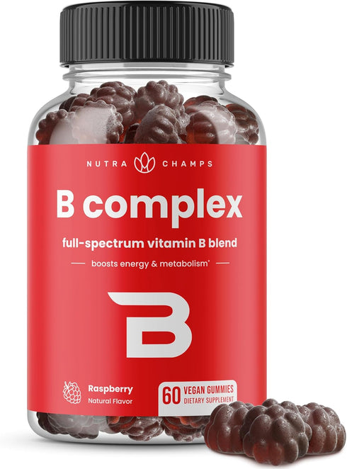 Vitamin B Complex Gummies for Women, Men & Kids, Boosts Energy & Metabolism, B Vitamins B1, B2, B3, B5, B6, B7, B9, B12