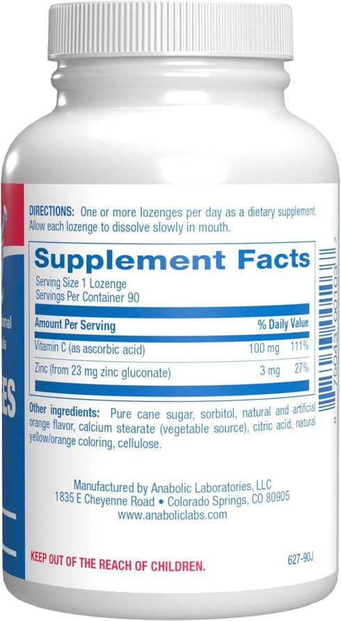 Zinc Lozenges with Vitamin C for Immune Support, 90 Count, Tasty Orange Flavor