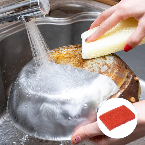 Scouring Pad (15 x 10cm/6"x 4"), 5pcs Kitchen Dishwashing Sponge, Non-Scratch Cleaning Sponges for Pots, Pans, Red