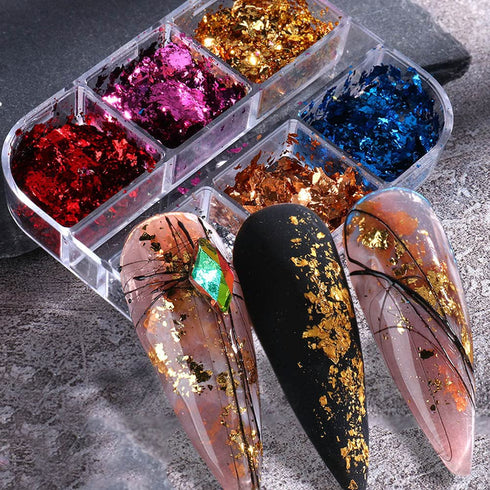 Holographic Nail Art Glitters, 6 Grids Nail Foil Flakes, Sparkly Aluminum Foil Flake Sequins for Nail Design