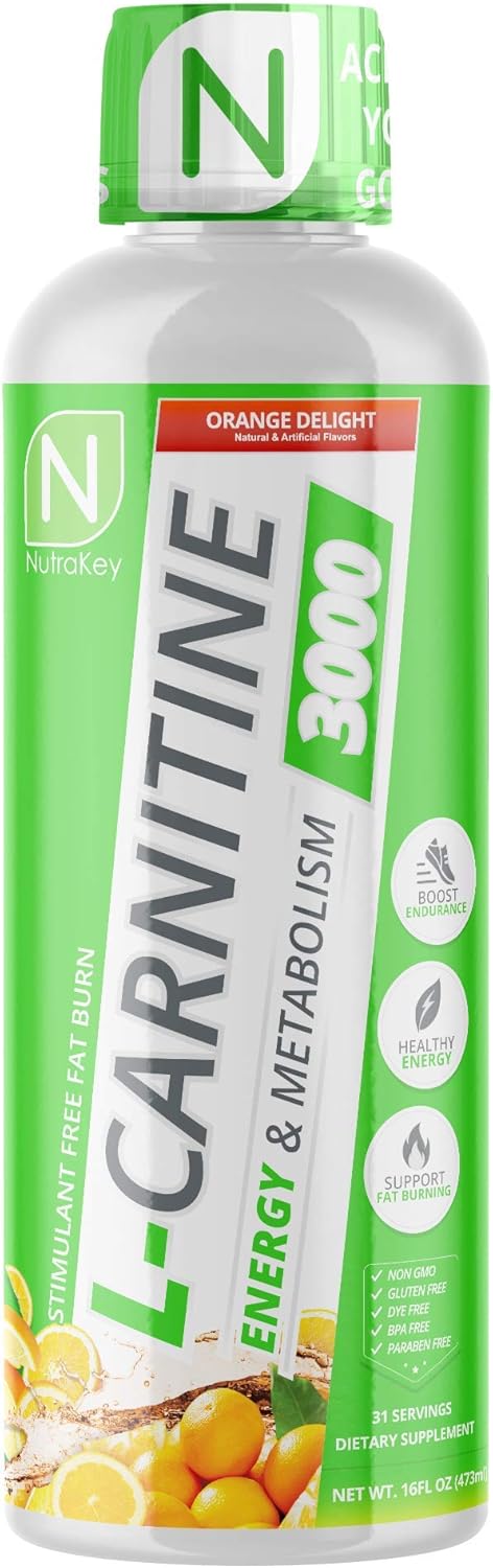 NutraKey L-Carnitine 3000mg | No Sugar, Gluten Free, Orange Delight, 31 Servings