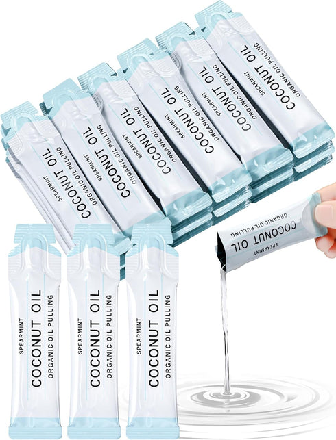 Loopeer 50 Pcs Organic Oil Pulling Travel Sachets, Coconut Peppermint Oil Pulling for Teeth Whitening and Healthy Teeth