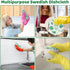 6 Pack Swedish Dishcloths for Kitchen - Green Leave Patterns, Reusable, No Odor, with Adhesive Clips