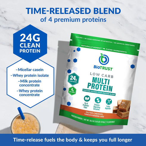 BioTrust Low Carb Protein Powder - Isolated Whey Protein and Casein Blend, Salted Caramel, 14 Servings
