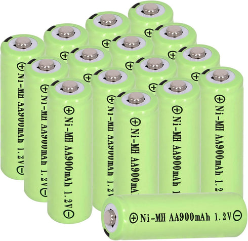 16 Packs AA 900mAh 1.2V Ni-MH Solar Rechargeable Batteries for Garden Landscaping, Outdoor Solar Lights, Remotes
