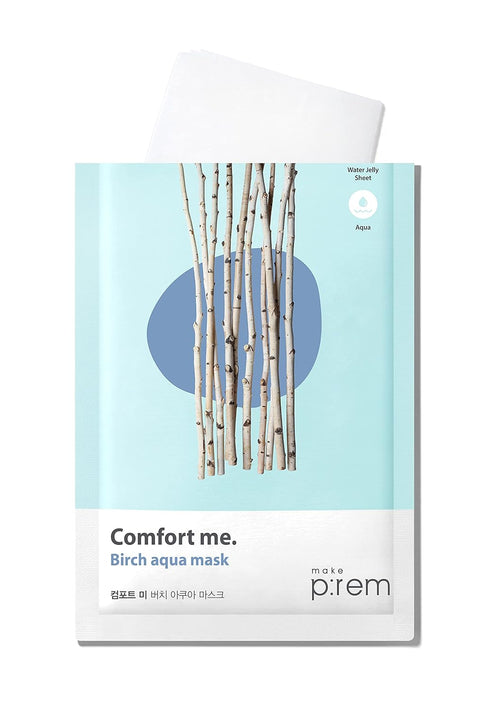 MAKE P:REM Comfort Me. Birch Aqua Mask, 10 Sheets, Korean Facial Sheet Mask for Cooling & Hydrating