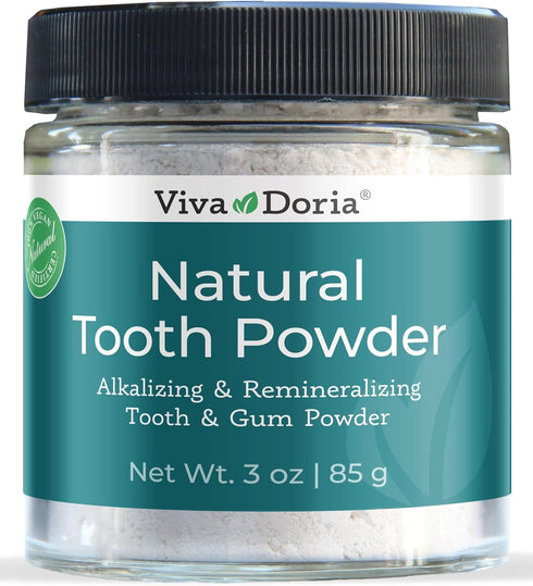 Viva Doria Natural Tooth Powder | Remineralizing Teeth Whitening Powder | Refreshing Mint Flavor | 3 Oz Glass Jar
