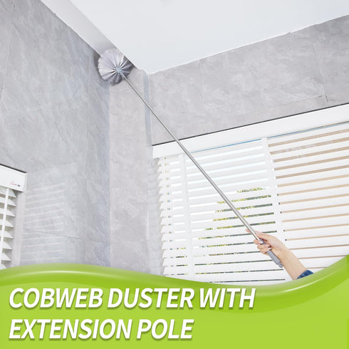 Cobweb Duster with Extension Pole, Spider Web Brush & Ceiling Duster Kit for Cleaning, 100" Microfiber Feather Duster Cleaner with Washable Head for Ceiling Fan, Furniture, Home by IVYROLL