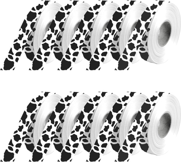 10 Yards x 10 Rolls Cow Print Ribbons, 10PCS Cow Print Ribbons for Children's Party Western Theme Decorations