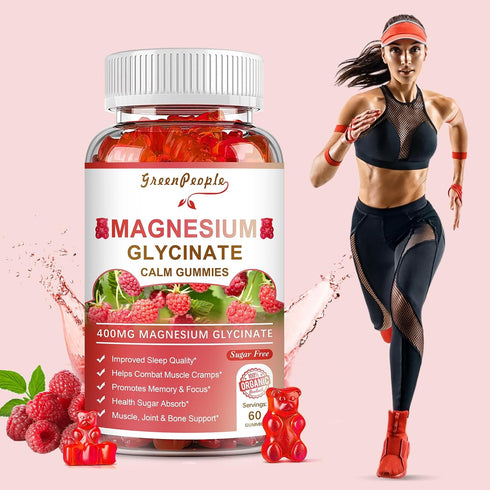 Magnesium Glycinate Gummies - 400mg Sugar Free Supplement with Vitamin D, B6 & CoQ10 for Calm Support