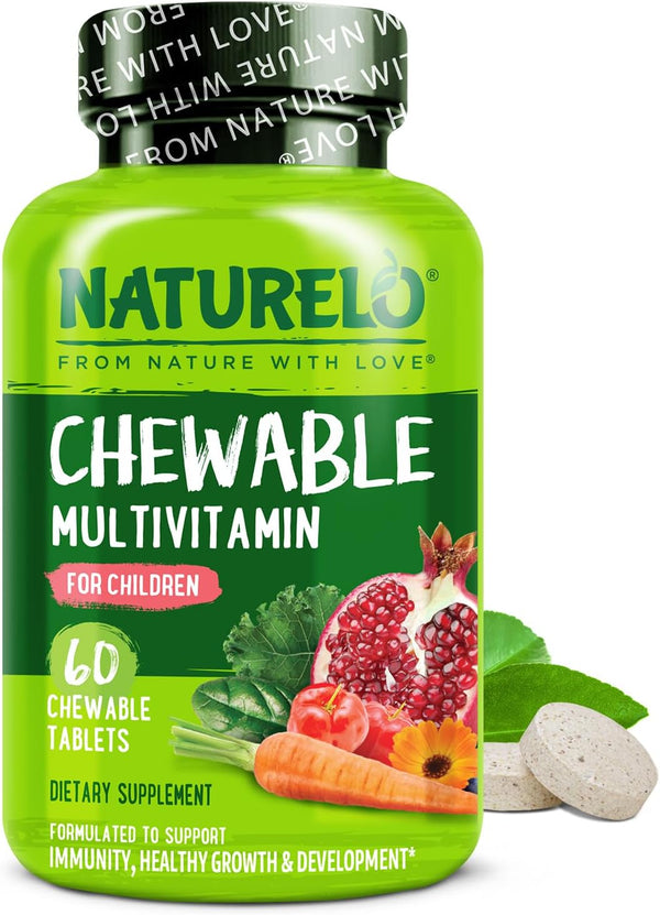 NATURELO Chewable Vitamin for Kids - Multivitamin with Whole Food Organic Fruit Blend, 60 Tablets for Children