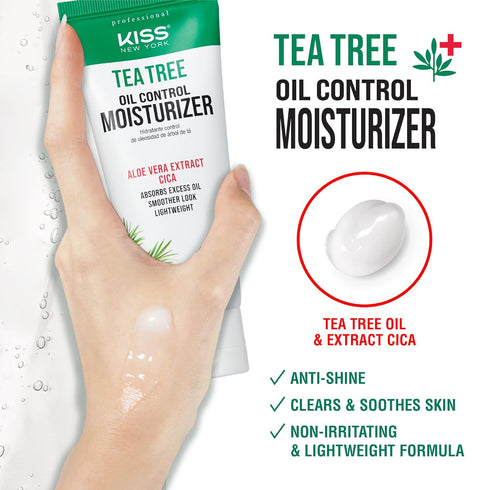 Kiss New York Face Moisturizer, Tea Tree Oil Control Anti-Shine for Normal to Oily Skin, 3.38 Fl Oz