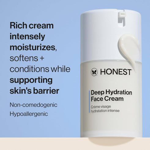 Honest Beauty Deep Hydration Face Cream for Dry Skin, Hydrates + Supports Natural Moisture Barrier, 1.7 fl oz